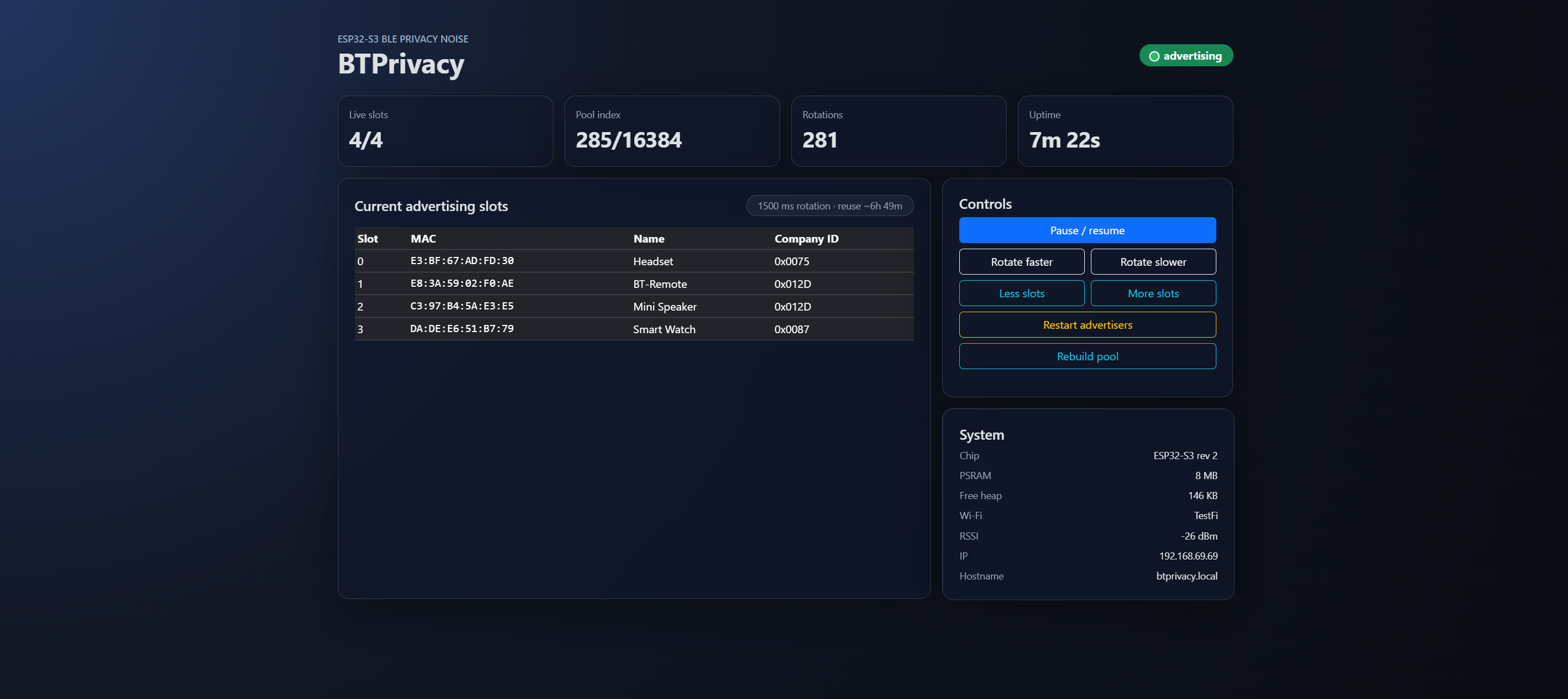 BTPrivacy web dashboard